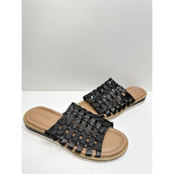 Me too Arien Sandals Womens Size 6.5 Black Woven Slip On Leather Slide - Picture 3 of 8